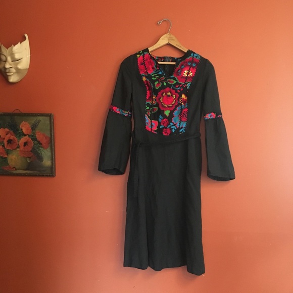 Vintage Dresses & Skirts - Vintage folk festival 70’s wool hippie dress Xs